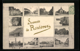 CPA Rosières, La Grande Rue, L`Eglise, La Gare, La Place  - Rue