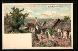 Lithographie Dürnstein A. D. Donau, Gasse Im Ort, Blick Zur Kirche  - Sonstige & Ohne Zuordnung