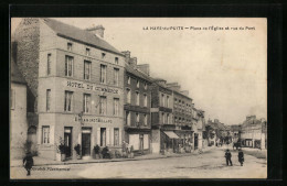 CPA La Haye-du-Puits, Place De L`Eglise Et Rue Du Pont  - Autres & Non Classés