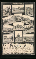 AK Plauen I. V., Ortspartie Mit Theater, Schloss, Elsterthalbrücke  - Theatre