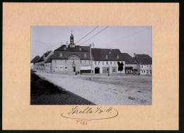 Fotografie Brück & Sohn Meissen, Ansicht Strehla A. Elbe, Schlossstrasse Mit Markt, Gasthaus Zum Ratskeller, Geschäf  - Lieux