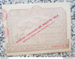 Bp4 Lotteria Nazionale Pro Unione Italiana Dei Ciechi Adulti Lire 2  1924 - Billetes De Lotería