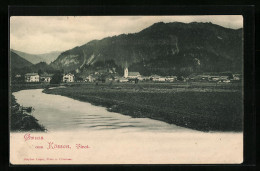 AK Kössen, Panorama Des Ortes Mit Fluss  - Autres & Non Classés