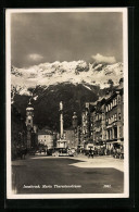 AK Innsbruck, Maria Theresienstrasse Mit Geschäften Und Denkmal  - Autres & Non Classés