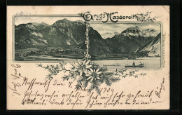 Lithographie Nassereith, Ortsansicht Aus Der Vogelschau Und Nassereither See Mit Ruderpartie  - Otros & Sin Clasificación