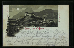 Mondschein-Lithographie Kufstein, Panorama Mit Ort, Schloss Und Gebirge  - Autres & Non Classés