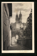 AK Meissen, Blick Von Der Leinewebergasse Nach Den Domtürmen  - Meissen