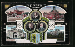 AK Essen /Ruhr, Hauptbahnhof, Hauptpost, Stadttheater, Villa Hügel Und Porträts Der Krupps  - Teatro