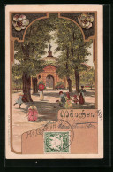 Lithographie München, Hofgarten Mit Passantinnen Und Kindern  - München