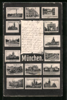 AK München, Bahnhof, Kgl. Hofbräuhaus, Rathaus  - Muenchen