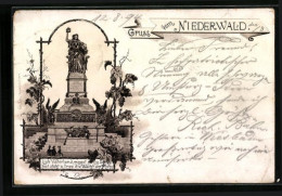 Vorläufer-Lithographie Niederwald-Denkmal B. Rüdesheim 1894  - Other & Unclassified