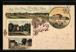 Lithographie Buchloe, Bahnhof, Gasthof Kellergarten, Marktstrasse, Panorama Der Stadt  - Buchloe