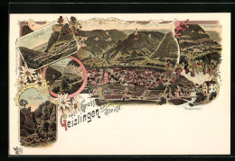 Lithographie Geislingen A. D. Stiege, Rorgenstaig, Wasserfall, Alb-Übergang  - Geislingen