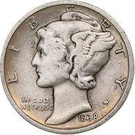 États-Unis, Dime, Mercury, 1938, San Francisco, Argent, TB+, KM:140 - 1916-1945: Mercury