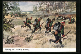 Künstler-AK Döbrich-Steglitz: Infanterie Im Manöver  - Döbrich-Steglitz