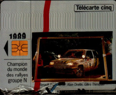 TELECARTE CINQ...1989..CHAMPION DU MONDE DES RALLYES  GROUPE N  .RENAULT SPORT..PETIT TIRAGE  NEUVE SOUS BLISTER - 5 Unités
