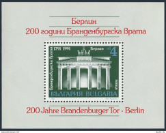 Bulgaria 3642 Sheet, MNH. Mi 3936 Bl.217A. Brandenburg Gate, 200th Ann. 1991. - Ungebraucht