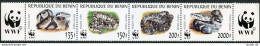 Benin 1086 Ad Strip, MNH. Michel 1159-1162. WWF 1999. Python Regius. - Benin - Dahomey (1960-...)
