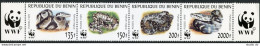 Benin 1086 Ad Strip, MNH. Michel 1159-1162. WWF 1999. Python Regius. - Benin – Dahomey (1960-...)