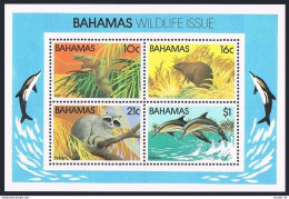 Bahamas 517a, MNH. Michel Bl.38. Wild Life 1982. Bat, Hutia, Racoon, Dolphin. - Bahamas (1973-...)