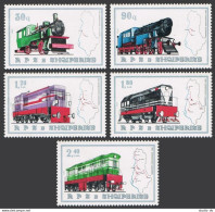 Albania 2295-2299,MNH.Mi 2383-2387. Locomotives,Map Showing Rail Network,1989. - Albania