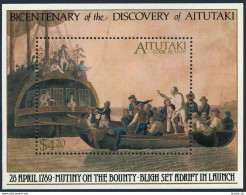 Aitutaki 434, MNH. Mi 653 Bl.72. Discovery Of Aitutaki By William Bligh, 1989. - Aitutaki