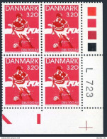 Denmark 866 Plate Block/4,MNH.Mi 945. Danish Soccer Association,centenary,1989. - Ongebruikt