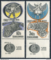 Czechoslovakia C75-C76/label, MNH. Mi 1888-1889. Man's 1st Landing Moon, 1969. - Corréo Aéreo
