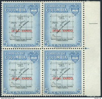 Colombia C289 Block/4,MNH.Michel 806. Map Overprinted EXTRA RAPIDO,1957. - Kolumbien