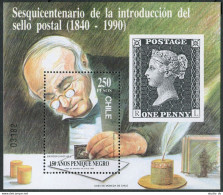 Chile 893,893a, MNH. Michel 1362,Bl.16. Penny Black-150, 1990. Sir Rowland Hill. - Cile