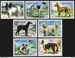 Cambodia 768-774,MNH.Michel 846-852. Dogs 1987.Greyhound,Great Dane,Doberman - Camboya