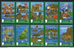 Guernsey 615-624 2 Strips, MNH. Michel 759-768. Millennium Tapestries, 1998. - Guernsey