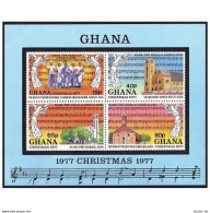 Ghana 637 Ad Sheet, MNH. Michel 724-727 Bl.73. Christmas 1977. Cathedral, Song. - Préoblitérés