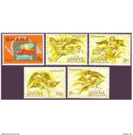 Ghana 559-563,564 Ad Sheet ,MNH. Mi 621-625, Bl.63. Christmas 1975, Angels, Horn - VorausGebrauchte