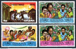 Ghana 596-599,600, MNH. Michel 670-673, 674-677 Bl.67. Christmas 1976. Children. - Preobliterati