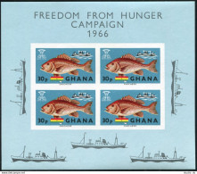 Ghana 254a Two Colors, MNH. Mi Bl.21. FAO 1966. Fishing, Canoe, Fish, Trawlers. - VorausGebrauchte