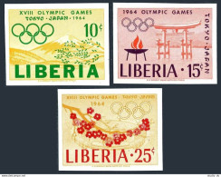Liberia 418-420,MNH.Michel 623B-625B. Olympics Tokyo-1964.Runner,Olympic Rings. - Liberia