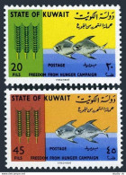 Kuwait 310-311, MNH. Michel 304-305. FAO 1966. Freedom From Hunger. Wheat, Fish. - Koweït