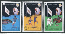 Kuwait 1190-1192, MNH. Mi 1322-1324. Olympics Barcelona-1992. Swimmer, Soccer, - Koweït