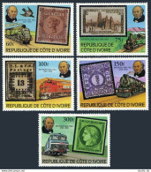 Ivory Coast 514-518,519, MNH. Mi 606-610,Bl.14. Rowland Hill, 1979. Locomotives. - Costa De Marfil (1960-...)