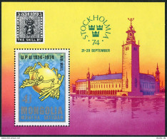 Mongolia C68,MNH.UPU-100.Michel Bl.38. UPU-100.Mail Transport.STOKHOLMIA-1974. - Mongolië