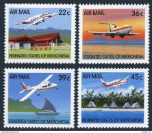 Micronesia C43-C46, MNH. Mi 184-187. Aircraft Serving Micronesia. 1990. Canoe. - Micronésie
