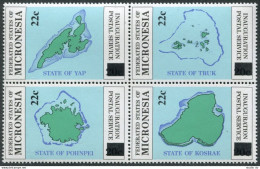 Micronesia 48-51a Block,MNH.Michel 53-56. Postal Service,Map.New Value,1986. - Micronésie