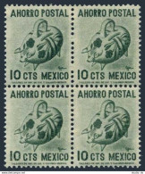 Mexico Postal Savings Stamps P4 Block/4 WMK 11 Michel,MNH. Pig Saving Box,1955. - Mexico