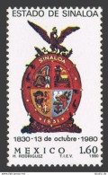 Mexico 1216 Block/4,MNH.Michel 1729. Sinaloa State,150th Ann.1980.Coat Of Arms. - México