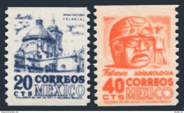 Mexico 1003-1004 Coil,MNH.Mi 1012C,1014C. Cathedral,Stone Head,Tabasco,1969. - Mexico