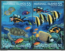 Marshall 590 Ad Block, MNH. Mi 570-573. Marine Life 1995. Fish, Turtle, Diver. - Marshall