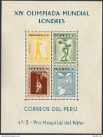 Peru C81 Ab Sheet, MNH. Mi Bl.2. Olympics Melbourne-1956. Air Route, Basketball, - Pérou