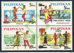 Philippines 1043-1046a Block, MNH. Mi 907-910. Philatelic Week Overprint, 1969. - Philippinen