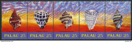 Palau 212-216a Strip, MNH. Michel 273-277. Sea Shells 1989. - Palau